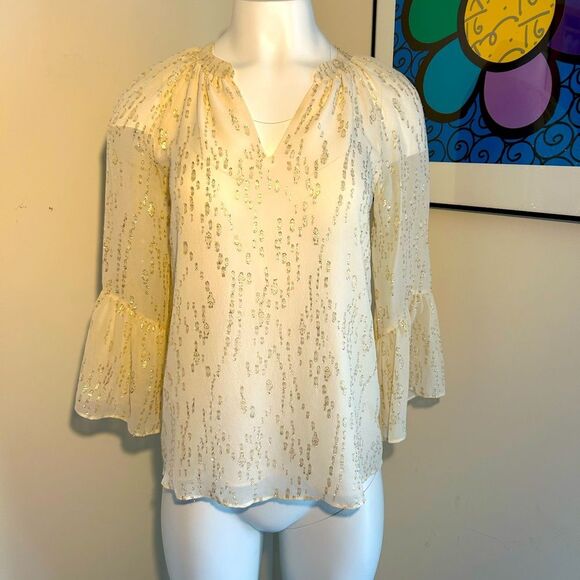 Lilly Pulitzer Matilda Silk Coconut Gold Top Size XXS - Picture 1 of 9